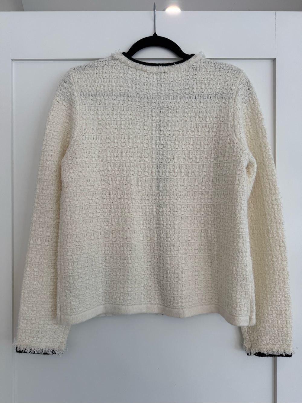 NWT Talbots Fringe Tweed Cardigan Jacket Cream Black Trim Pearl Buttons Medium - Picture 8 of 8